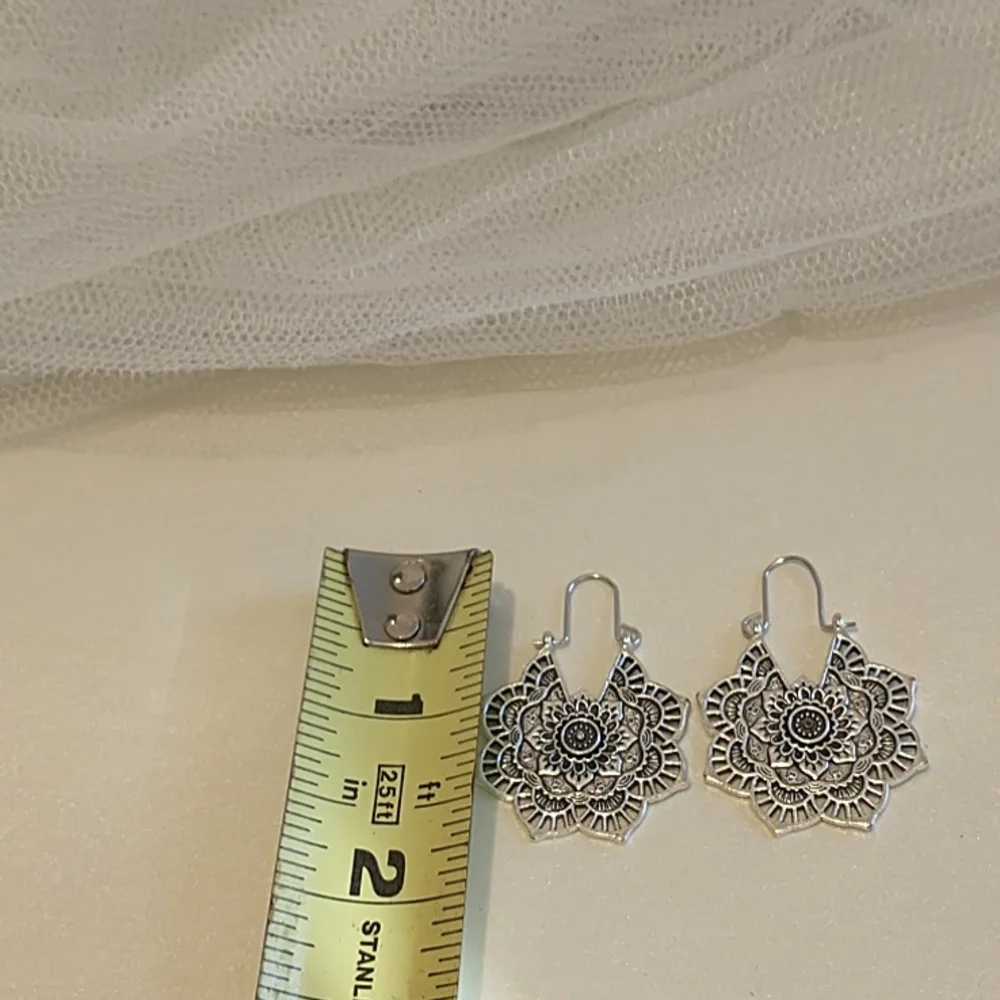 Boho Silver Mandala Earrings! - Picture 4 of 6